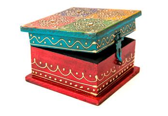 Vintage wooden square form casket from India