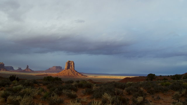 Monument Valley panning Colorado Plateau, Arizona, Utah State line, USA