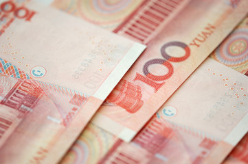Yuan notes from China's currency. Chinese banknotes