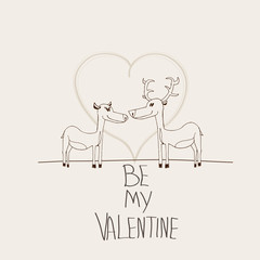 Cute Hand Drawn Deer and Stag couple in love
