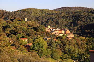 medieval village with forest hills landscape, Provence, France.