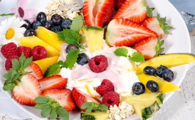 Gesundes Frühstück genießen: Obst und Joghurt :)