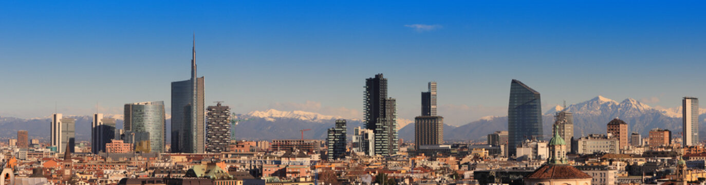 Views of Milan with Alps in the background