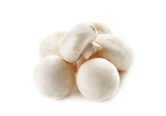 mushrooms and raw mushrooms isolated on white background