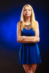 alluring girl long blond hair evening dress