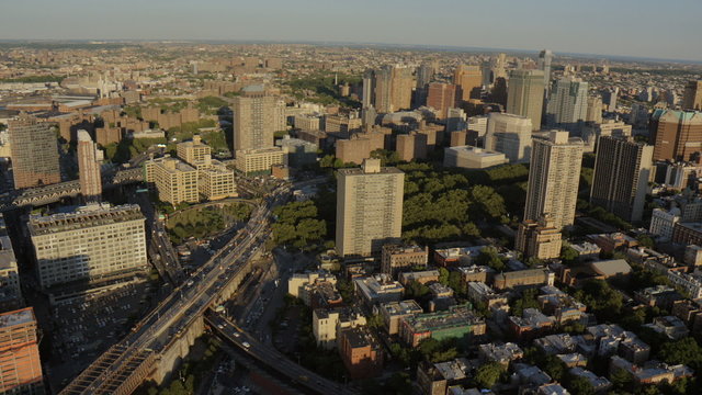 Aerial New York Brooklyn Road Bridge commuter Brooklyn District buildings USA 