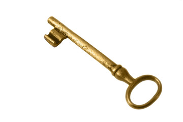 Skeleton gold key isolated on white.