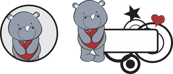valentine rhino cartoon heart hug copyspace