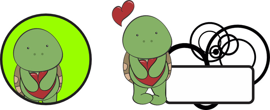 valentine turtle cartoon heart hug copyspace