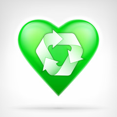 I love recycling concept as arrow cycle design on green heart