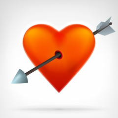 red heart with an arrow shot throughout design