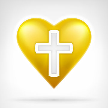 I love my religion concept as snowflake on golden heart icon