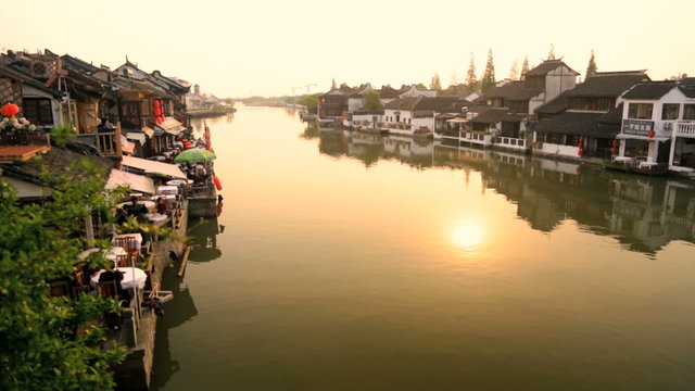 Sunset Zhujiajiao water village Shanghai China