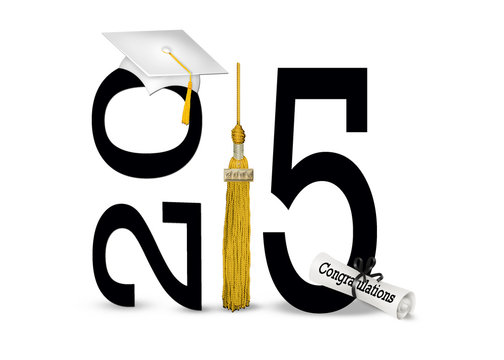 white graduation cap with gold tassel for 2015