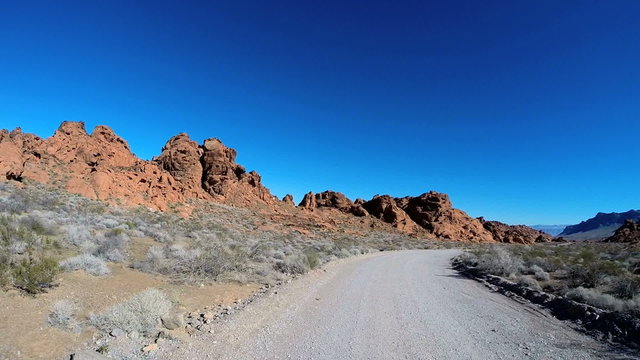 POV Valley of Fire Road drive desert blue winter Interstate 15 State Park Nevada USA