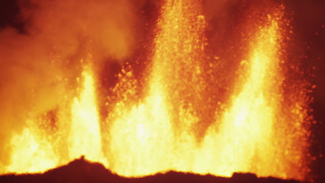 Explosive Night Inferno Red Holuhraun Volcanic Magma Boiling Lava Iceland 