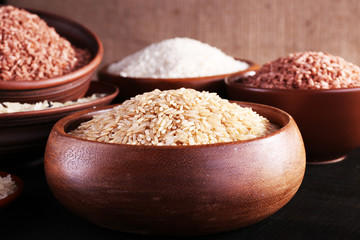 Different kinds of rice in bowls