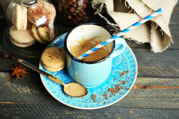 Beautiful composition with dirty cup of cappuccino