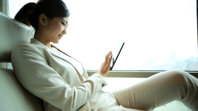 Ethnic Businesswoman Luxury Hotel Suite The Bund Vacation Travel Tablet