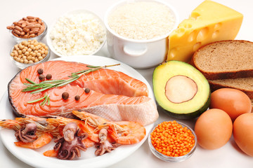 Food high in protein close-up