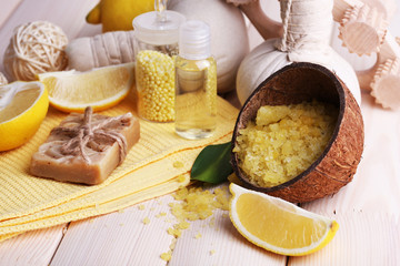 Spa still life on wooden planks background