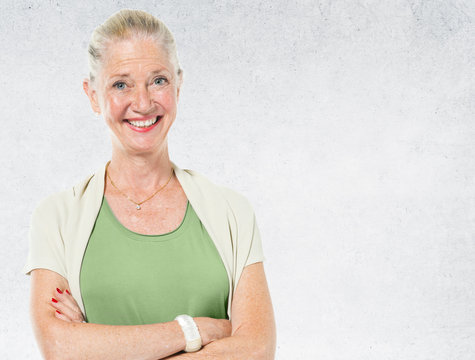 Blonde Lady Portrait Concrete Wall Background Concept