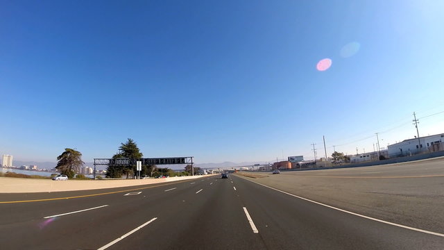 POV driving Freeway vehicle suburban California San Francisco USA