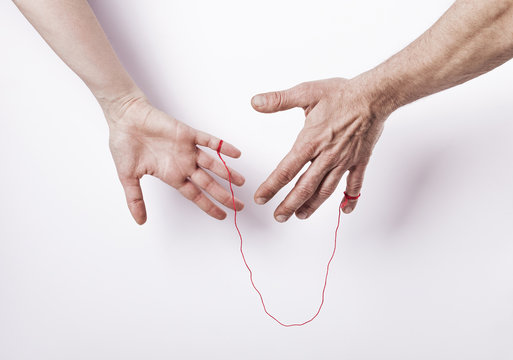 Woman And Man With Red String Of Fate