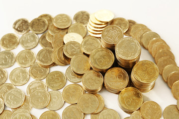 Pile of coins close up