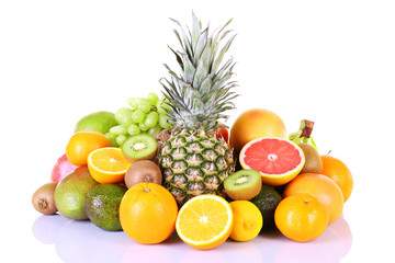 Assortment of exotic fruits isolated on white