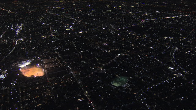 Aerial Metropolis Tokyo illuminated suburban Urban city transportation Japan 
