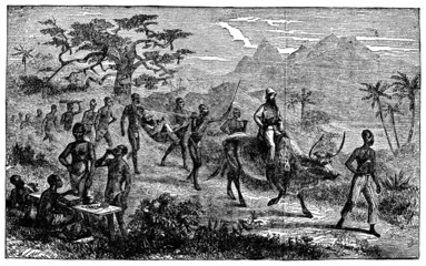 Victorian engraving of a colonial explorer in Africa