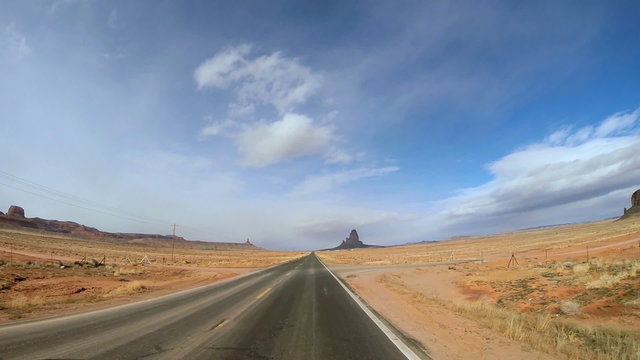 POV vehicle winter driving road trip Tribal Indian Park Monument Valley Utah USA