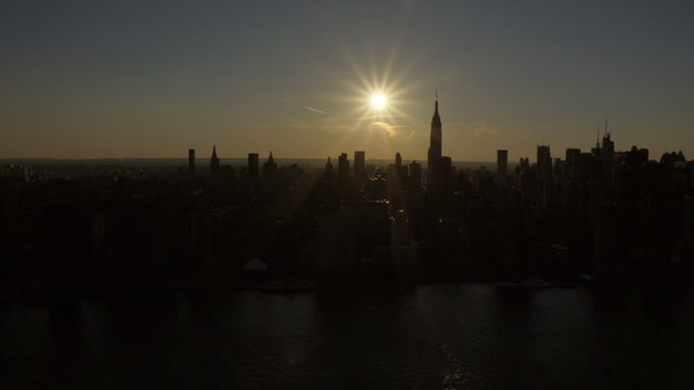 Aerial Empire State Building sunset Manhattan skyscrapers New York USA 