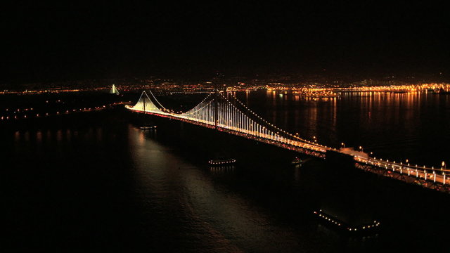 Aerial night view Interstate 80 Bay Bridge, San Francisco, USA