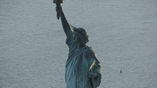 Aerial New York Manhattan Statue of Liberty Hudson River  USA