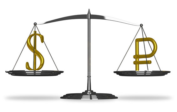 Dollar And Ruble Sign On Scales