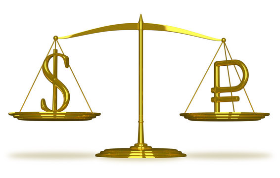 Dollar And Ruble Sign On Scales