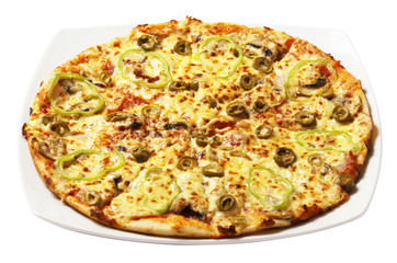Vegetarian pizza with pepper  isolated on white background