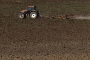 Tractor plowing the field