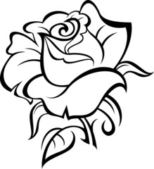 Rose silhouette with leaves. Vector illustration.