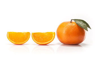 Peel and orange on white background