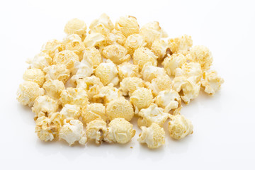 Popcorn isolated on the white background.