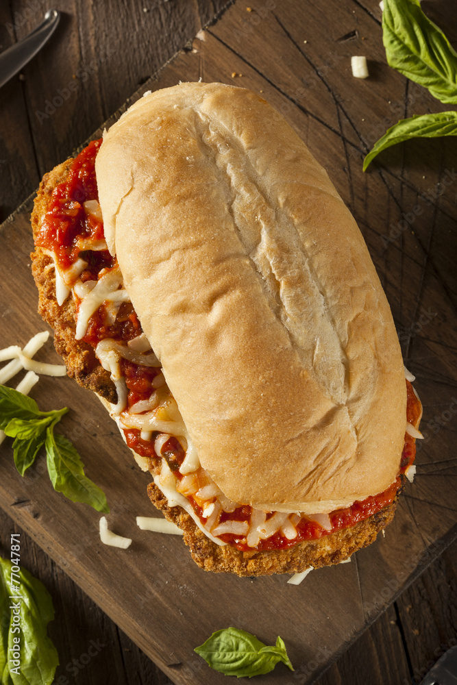 Canvas Prints Hearty Homemade Chicken Parmesan Sandwich