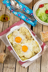 French style potato gratin with cheese and eggs