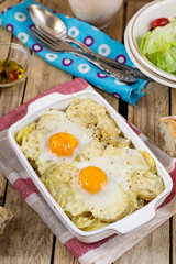 French style potato gratin with cheese and eggs