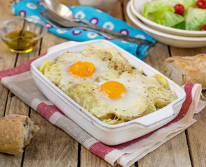 French style potato gratin with cheese and eggs