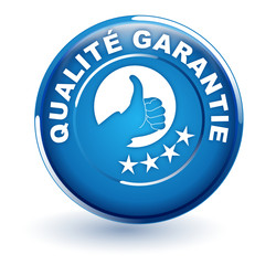 qualité garantie sur bouton bleu