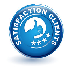 satisfaction clients sur bouton bleu - obrazy, fototapety, plakaty