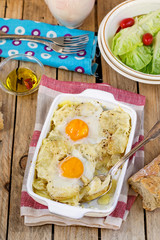 French style potato gratin with cheese and eggs